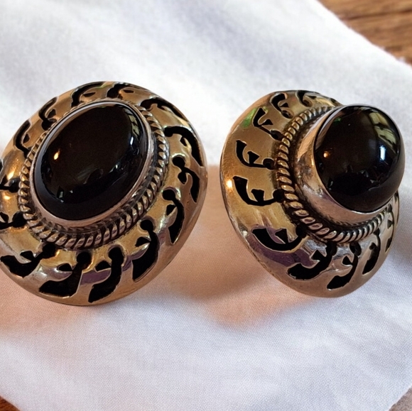 Vintage Sterling Silver 925 Onyx Taxco Stud Earrings 8 grams - Picture 9 of 16